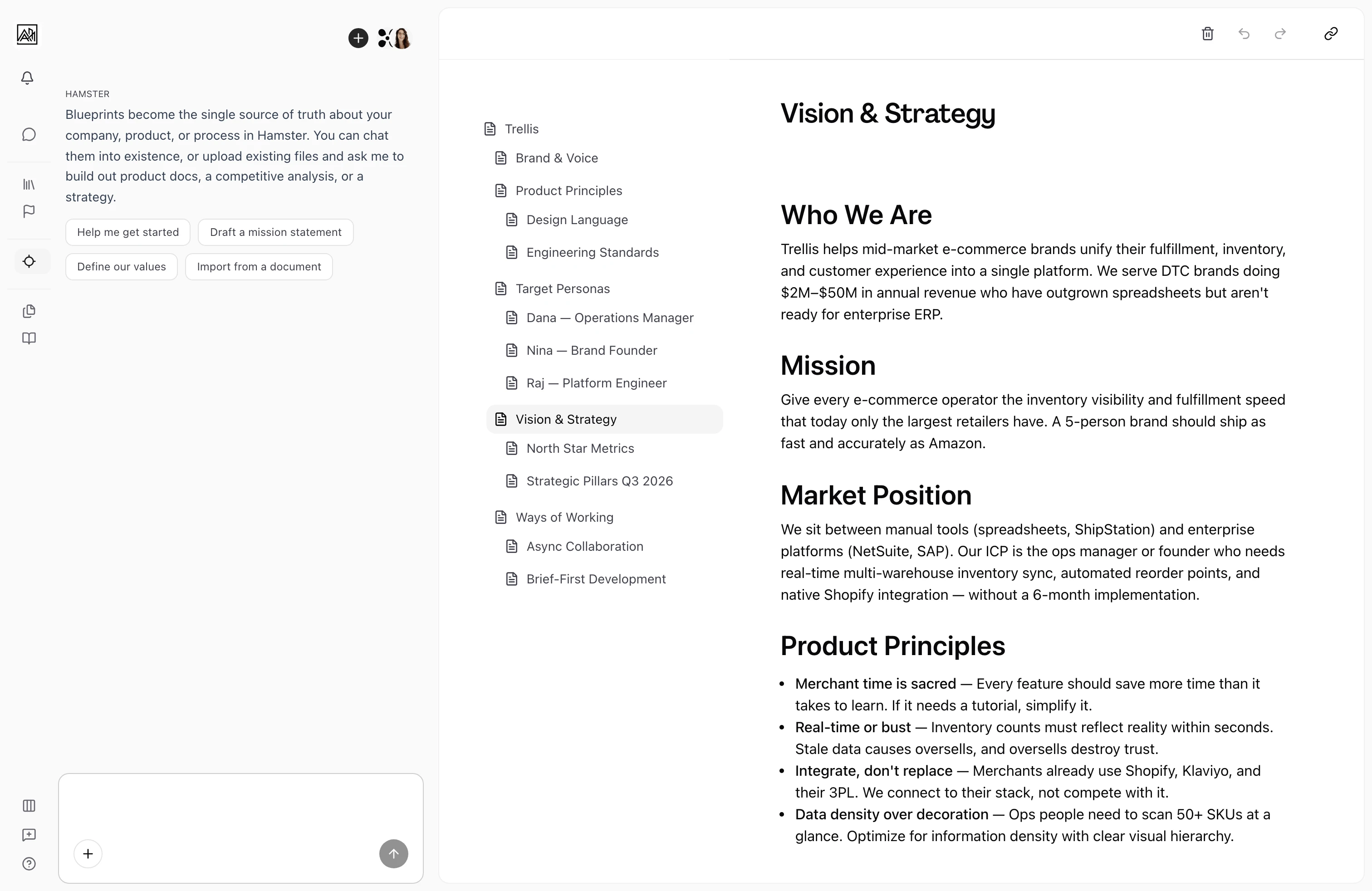 Blueprint navigation tree showing a hierarchical document structure with nested sections
