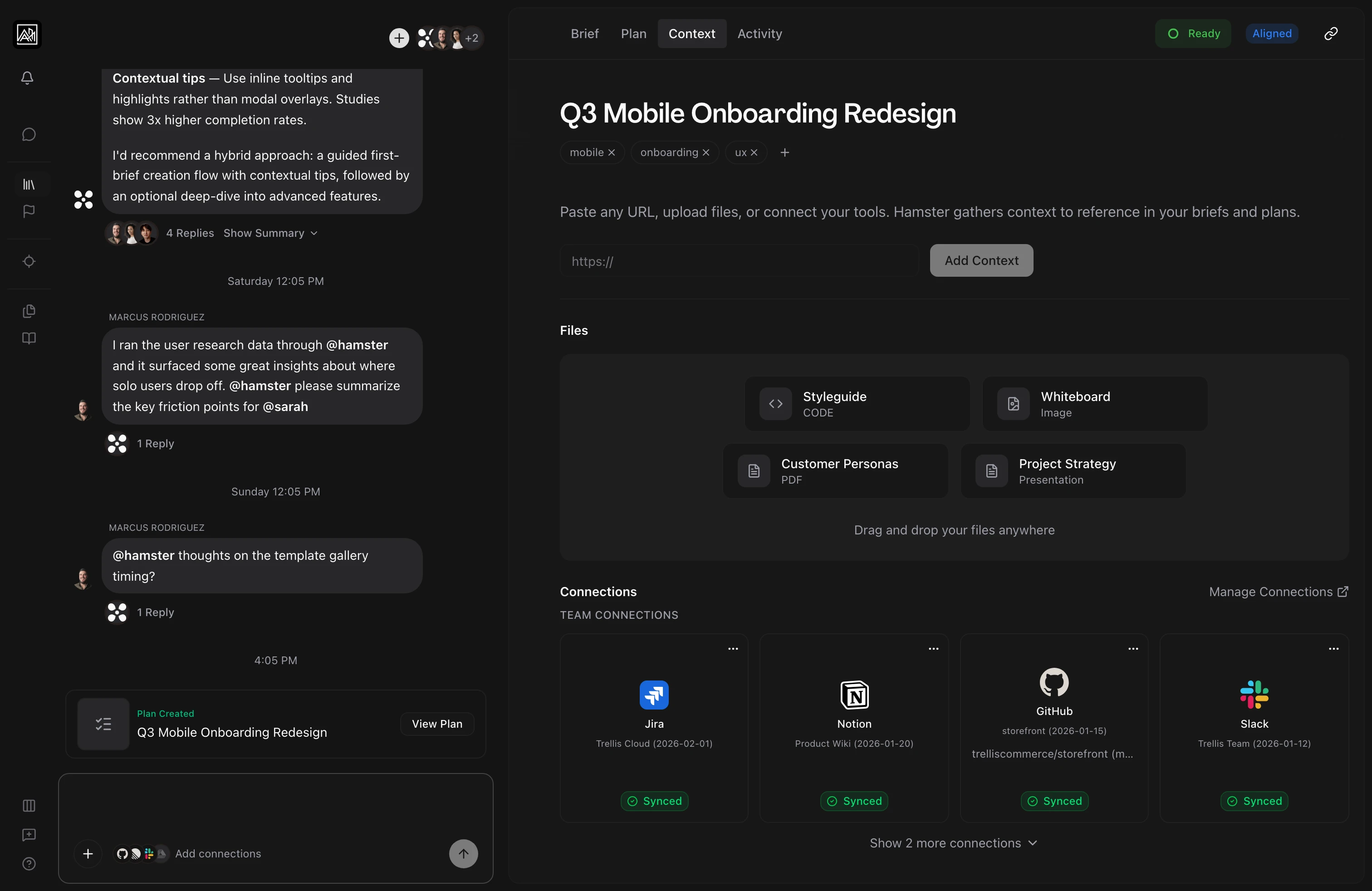 Context documents view showing attached files and URLs