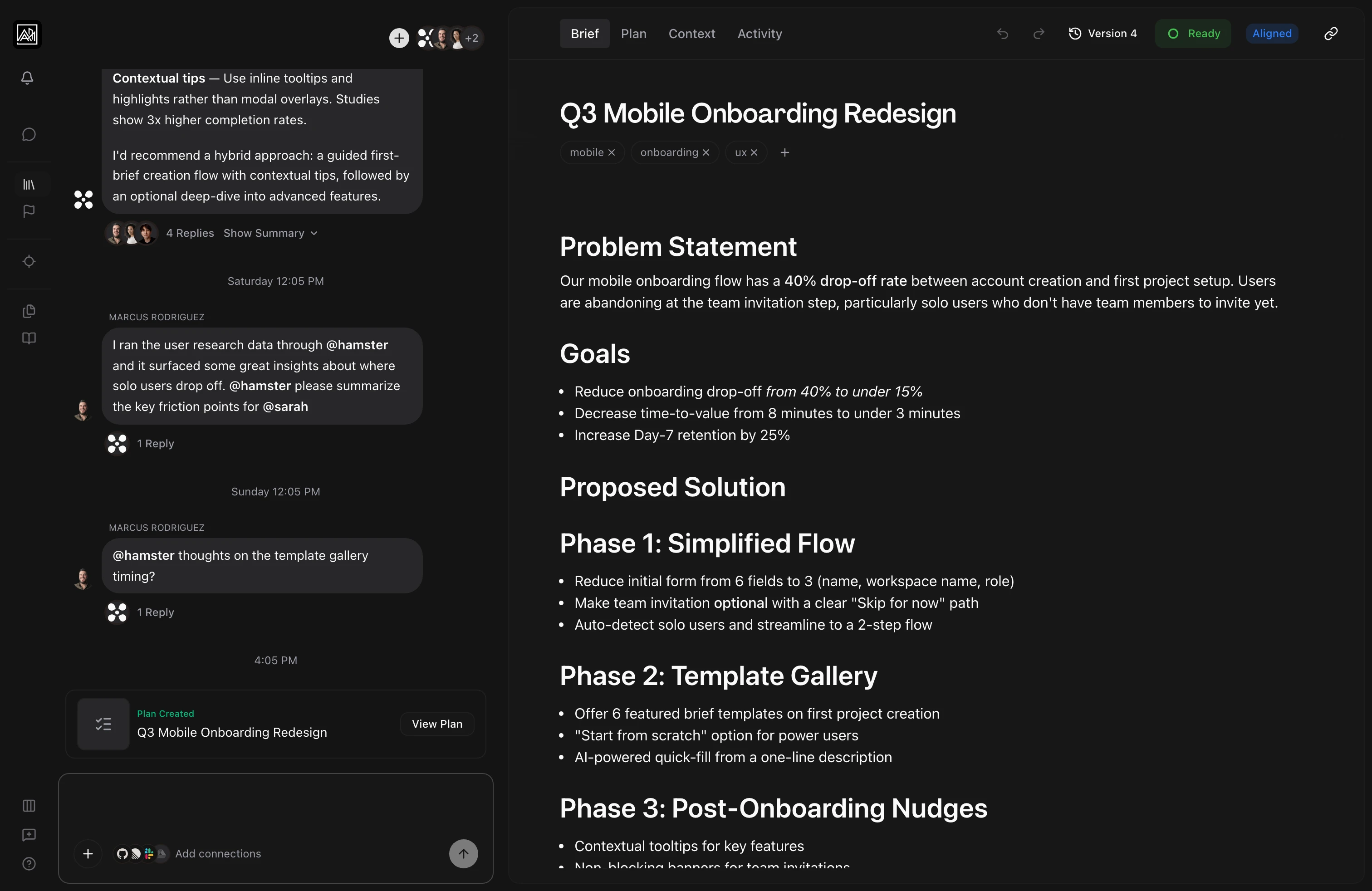 Brief document view showing the rich text editor