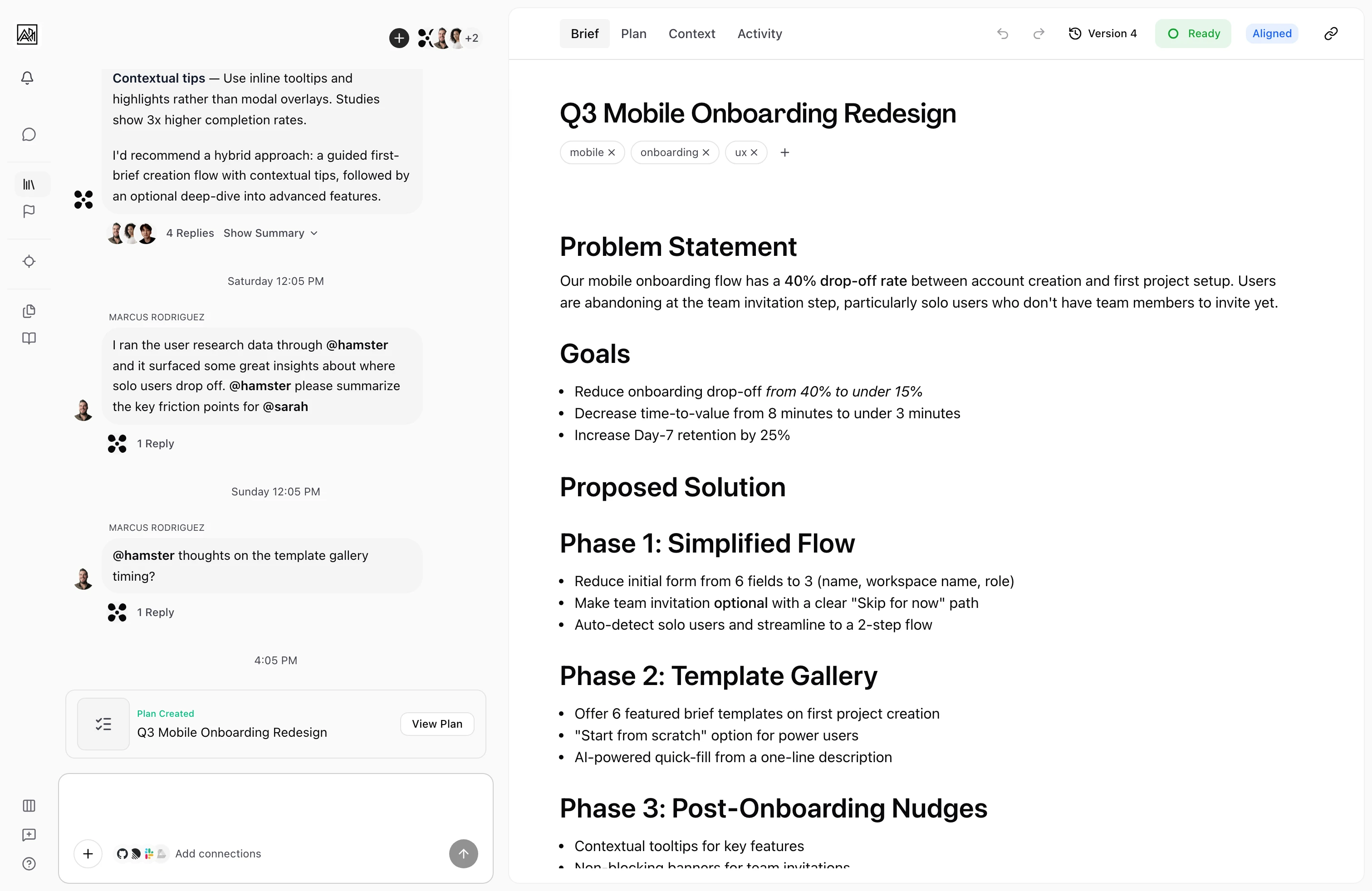 Brief document view showing the rich text editor