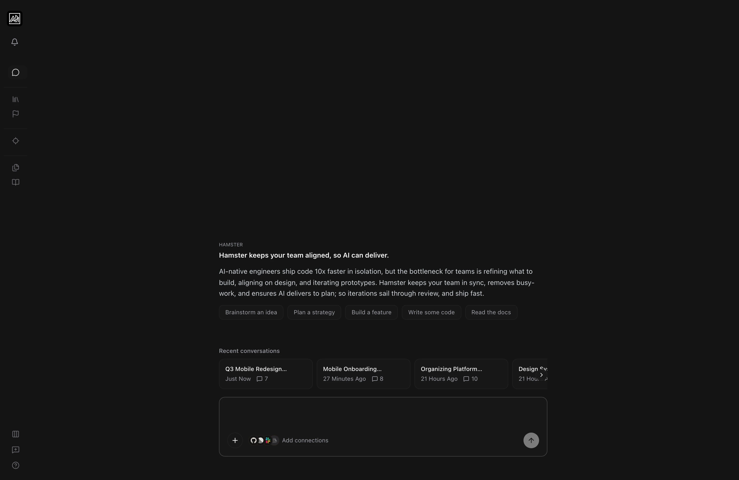New conversation view showing the chat interface