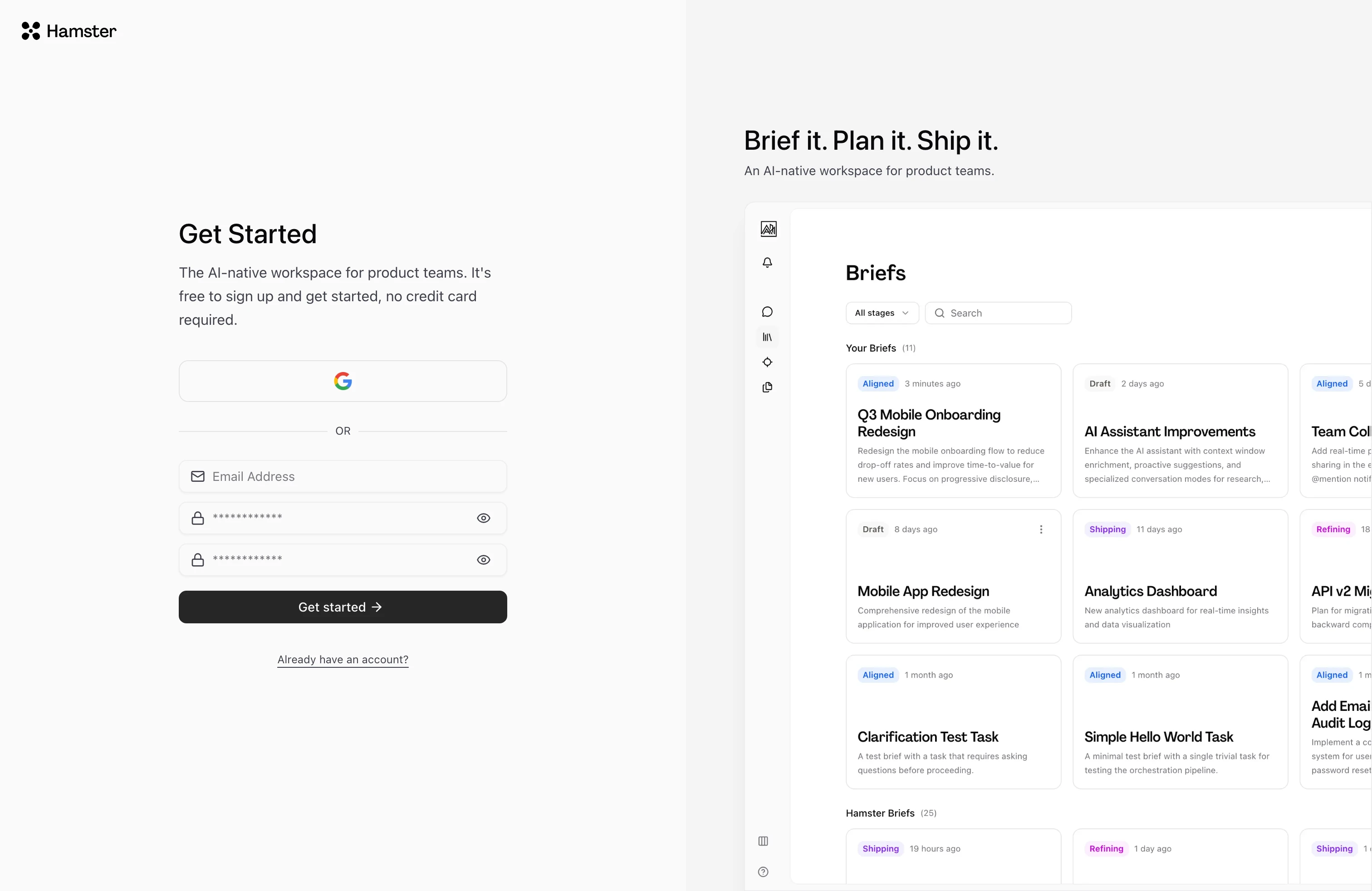 Sign-up form for creating a new Hamster Studio account
