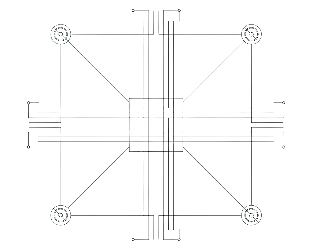 An abstract network of connected nodes and lines representing integrations
